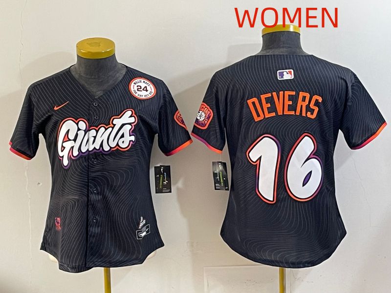 Women 2025 San Francisco Giants 16 Devers Black Joint Name Nike MLB Jersey style 04